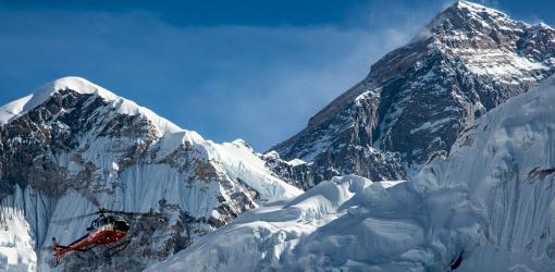 Helicopter Flying Around Mount Everest